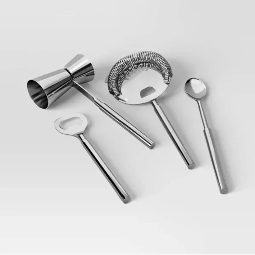 4pc Stainless Steel Barware Set with Marble Stand - Threshold New